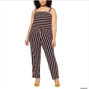 Planet Gold Plus 1X plus size striped black and red jumpsuit NWT